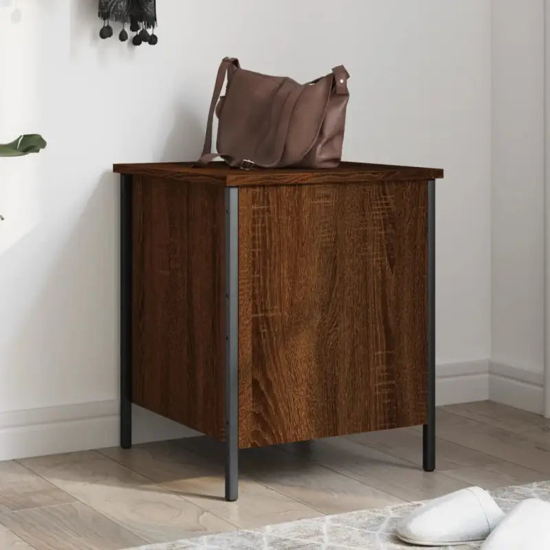 Opbergbank met verstelbare poten van bewerkt hout voor in huis - bruin eikenkleur / 40 x 42.5 x 50 cm - Opberg- &