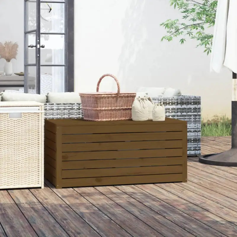 Opbergbox voor buiten van massief grenenhout met rustieke uitstraling - Honingbruin / 101 x 50.5 x 46.5 cm