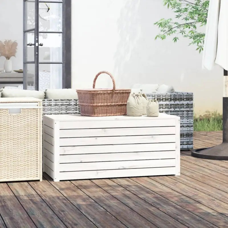 Opbergbox voor buiten van massief grenenhout met rustieke uitstraling - Wit / 101 x 50.5 x 46.5 cm - Opbergboxen