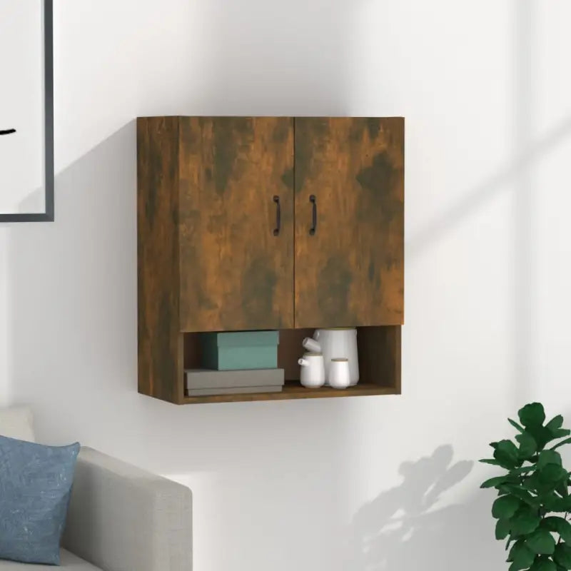 Opbergkast Begeleid met bewerkt hout voor praktische wandopslag - Gerookt eiken / 1 - Opbergkasten & lockerkasten