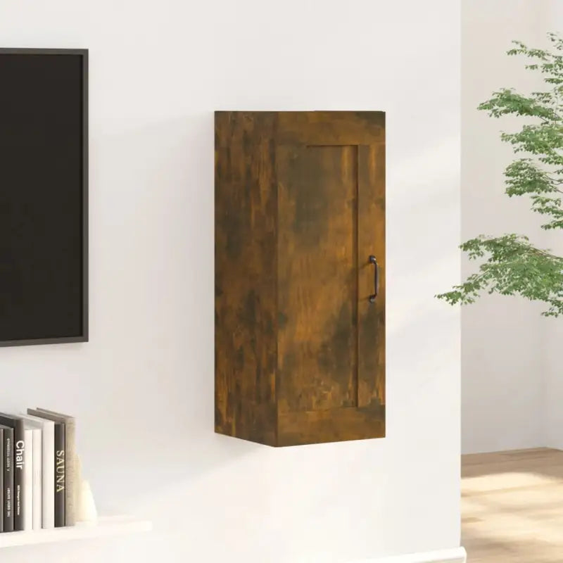 Opbergkast in hoogglans wit met bewerkt hout voor ruimtebesparing - Gerookt eiken / 1 - Opbergkasten & lockerkasten