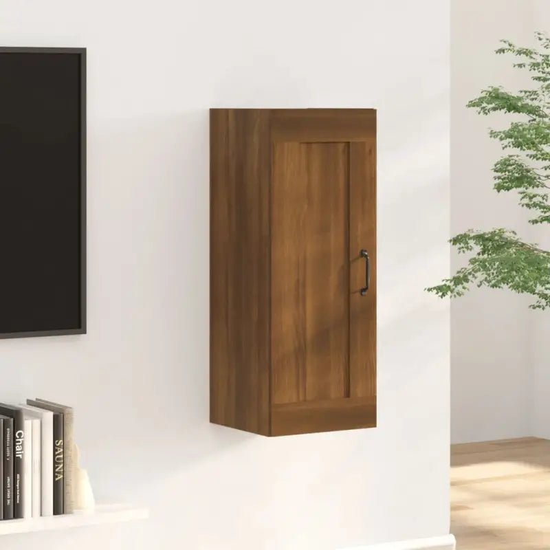 Opbergkast in hoogglans wit met bewerkt hout voor ruimtebesparing - bruin eikenkleur / 1 - Opbergkasten & lockerkasten