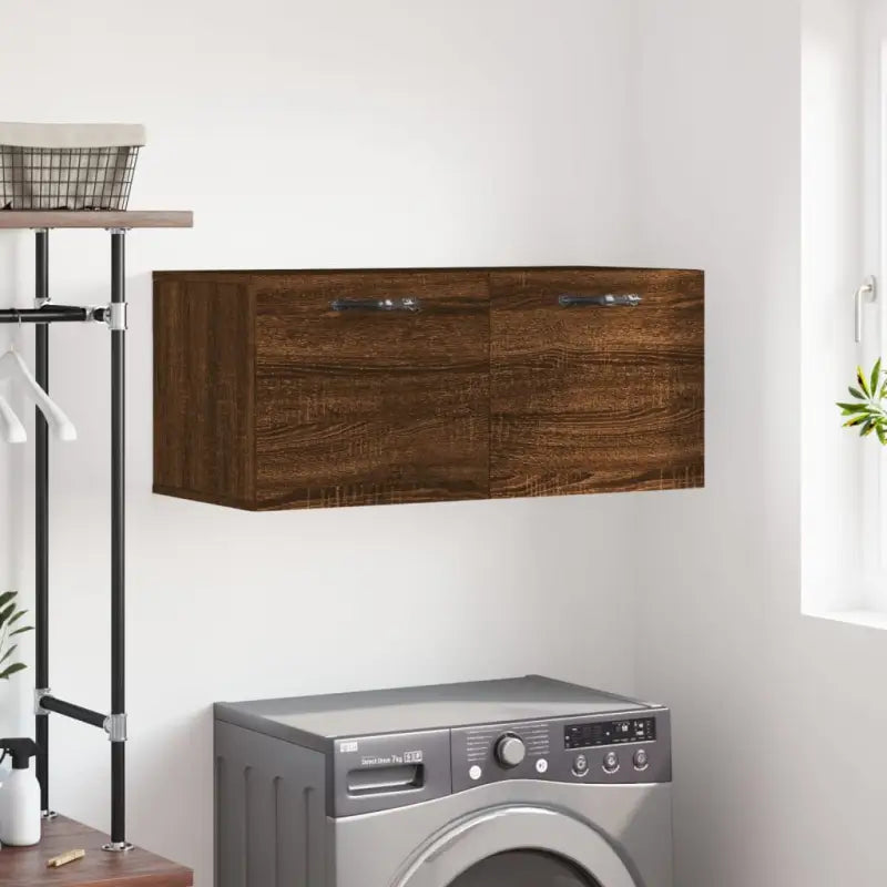 Opbergkast in hoogglans wit van bewerkt hout voor moderne interieurs - bruin eikenkleur / 80 x 36.5 x 35 cm / 1