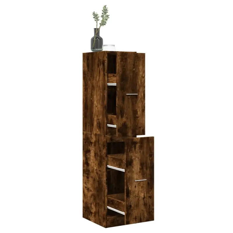 Opbergkast met bewerkt hout voor stijlvol en duurzaam opbergen - Gerookt eiken / 30 x 41 x 144.5 cm / 1 - Opbergkasten