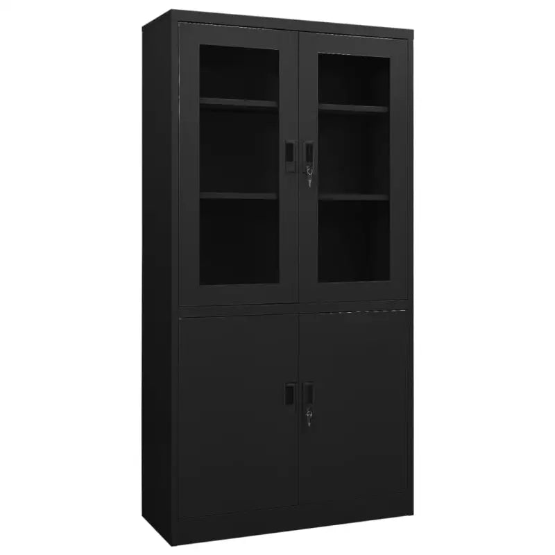 Opbergkast met verstelbare schappen en gehard glas voordeur - Zwart / 1 - Opbergkasten & lockerkasten