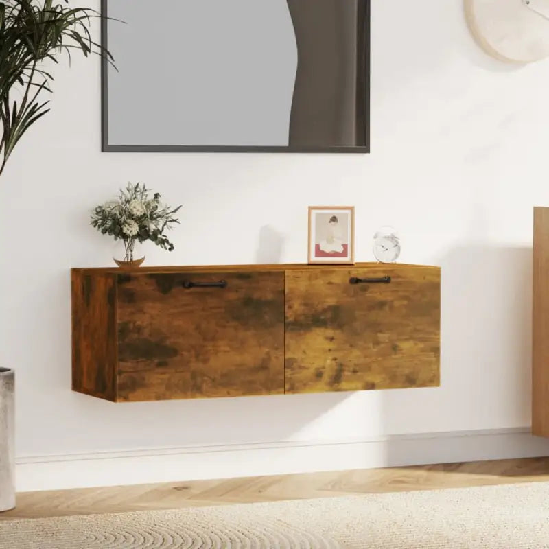 Opbergkast van bewerkt hout voor muurbevestiging en decoratie - Gerookt eiken / 1 - Opbergkasten & lockerkasten
