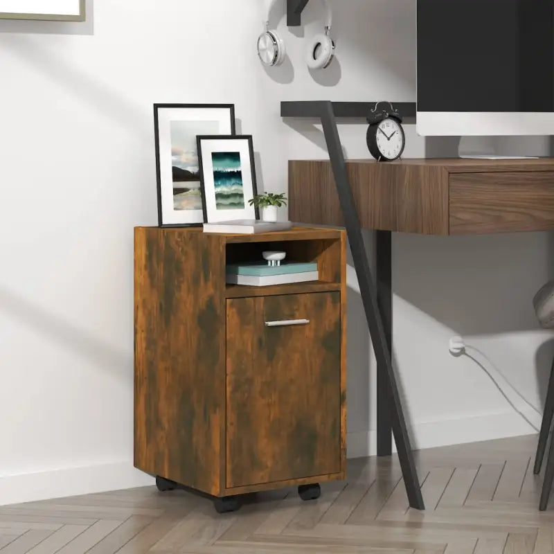 Opbergkast van gerookt eiken bewerkt hout met wieltjes - Gerookt eiken / 1 - Opbergkasten & lockerkasten