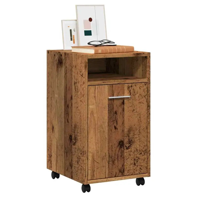 Opbergkast van gerookt eiken bewerkt hout met wieltjes - Oud hout / 1 - Opbergkasten & lockerkasten