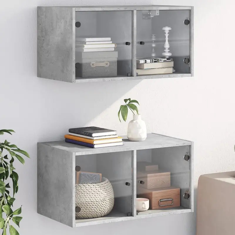 Opbergkasten met glazen deuren voor een lege muur decoratie - Betongrijs / 2 - Opbergkasten & lockerkasten