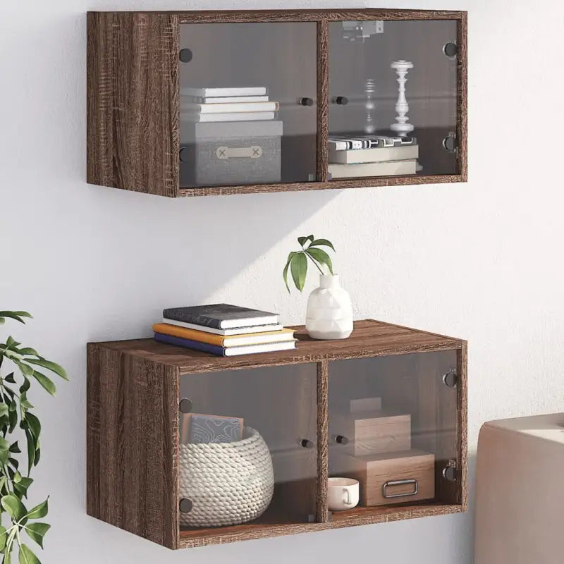 Opbergkasten met glazen deuren voor een lege muur decoratie - bruin eikenkleur / 2 - Opbergkasten & lockerkasten