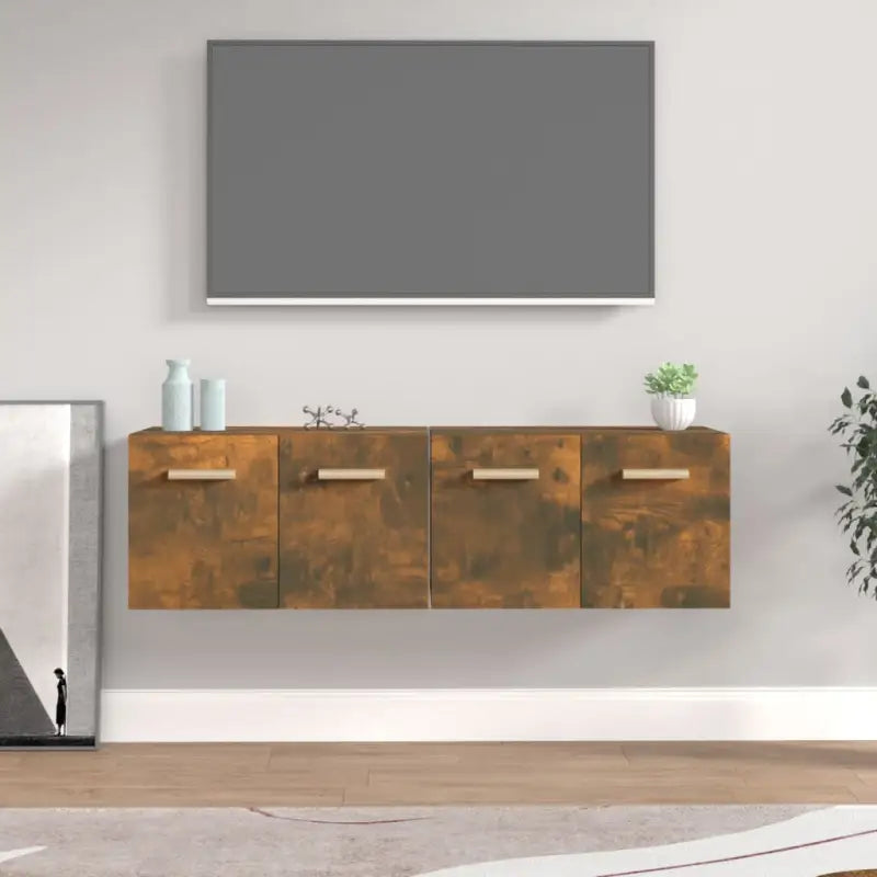 Opbergkasten van bewerkt hout voor muurbevestiging en decoratie - Gerookt eiken / 60 x 36.5 x 35 cm / 1 - Opbergkasten