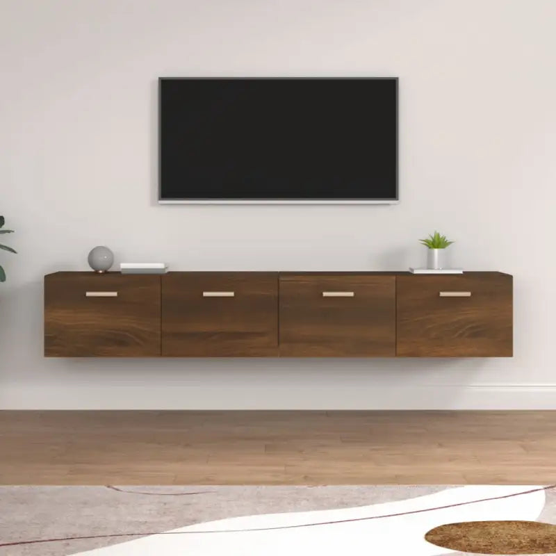 Opbergkasten van bewerkt hout voor muurbevestiging en decoratie - bruin eikenkleur / 100 x 36.5 x 35 cm / 1