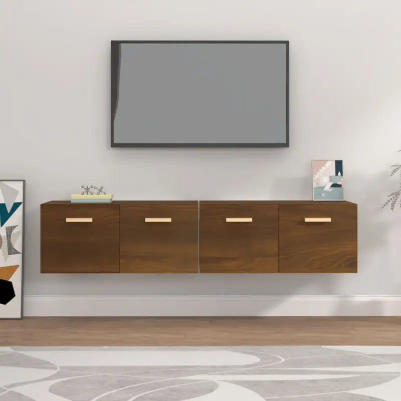 Opbergkasten van bewerkt hout voor muurbevestiging en decoratie - bruin eikenkleur / 80 x 35 x 36.5 cm / 1