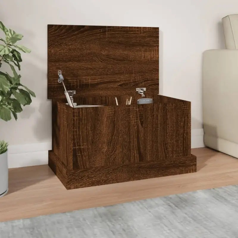 Opbergkist van bewerkt hout voor decoratie en praktische opbergruimte - bruin eikenkleur / 50 x 30 x 28 cm / 1
