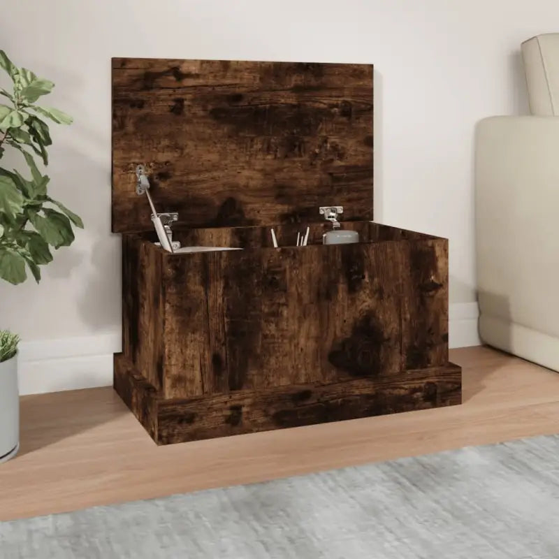 Opbergkist van bewerkt hout voor decoratie en praktische opbergruimte - Gerookt eiken / 50 x 30 x 28 cm / 1