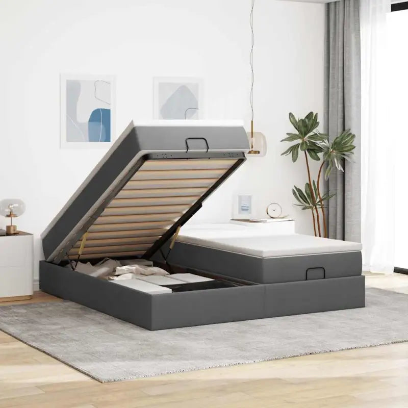 Ottomaan bed met ruime opbergruimte en crème materiaal vulling - Donkergrijs / 200 x 200 cm - Bedden & bedframes
