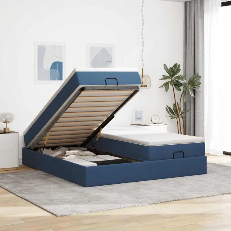 Ottomaan bed met ruime opbergruimte en crème materiaal vulling - Blauw / 200 x 200 cm - Bedden & bedframes