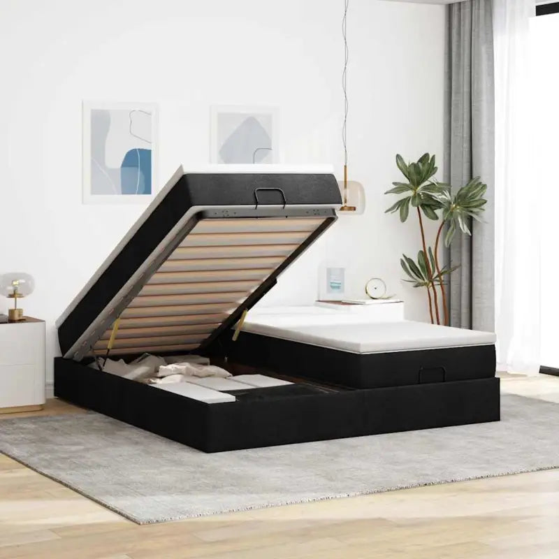 Ottomaan bed met ruime opbergruimte en crème materiaal vulling - Zwart / 200 x 200 cm - Bedden & bedframes