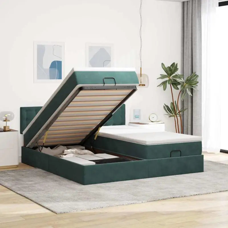 Ottomaan bed met ruime opbergruimte en zacht roze materiaal - Donkergroen / 180 x 200 cm / Knopen - Bedden & bedframes