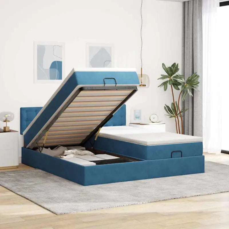 Ottomaan bed met ruime opbergruimte en zacht roze materiaal - Donkerblauw / 160 x 200 cm / knopen - Bedden & bedframes
