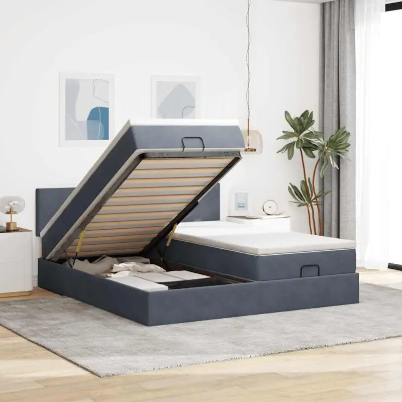 Ottomaan bed met ruime opbergruimte en zacht roze materiaal - Donkergrijs / 200 x 200 cm / Effen ontwerp - Bedden &