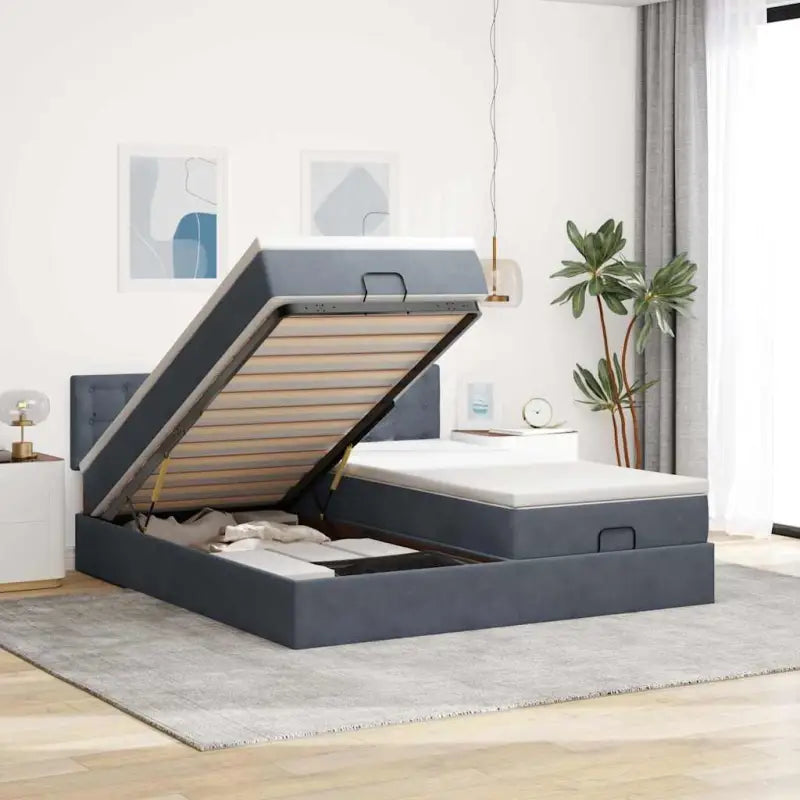 Ottomaan bed met ruime opbergruimte en zacht roze materiaal - Donkergrijs / 160 x 200 cm / Knopen - Bedden & bedframes