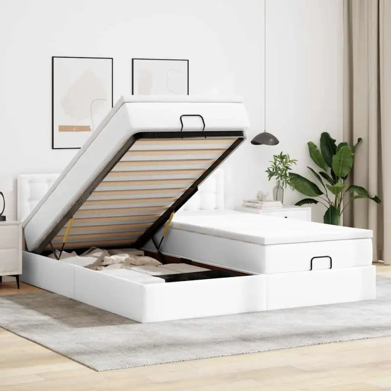 Ottomaan bed met ruime opbergruimte en zwart materiaal voor comfortabele nachten - Wit / 200 x 200 cm - Bedden &