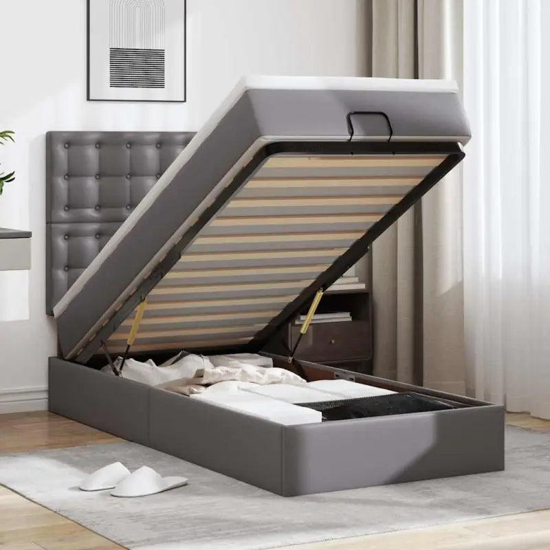 Ottomaan bed met ruime opbergruimte in grijs materiaal - Grijs / 100 x 200 cm - Bedden & bedframes