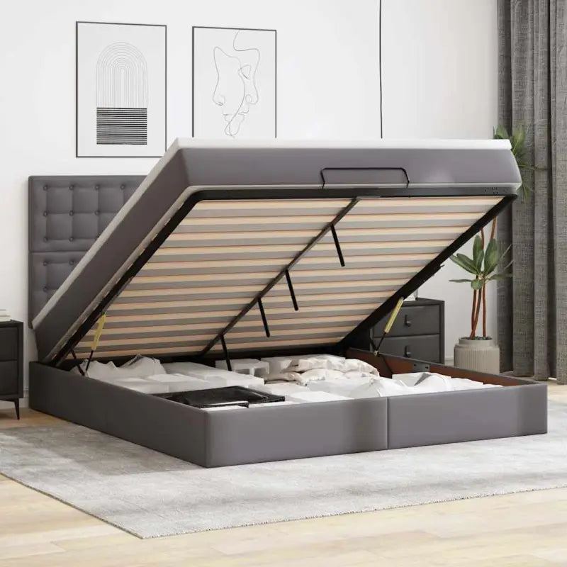 Ottomaan bed met ruime opbergruimte in grijs materiaal - Grijs / 180 x 200 cm - Bedden & bedframes