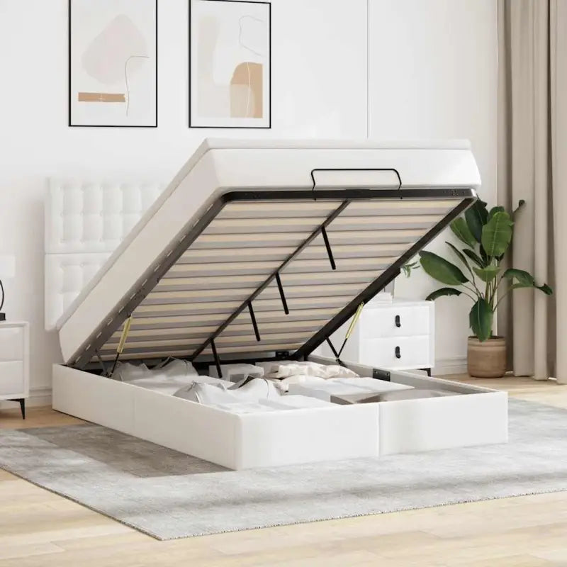 Ottomaan bed met ruime opbergruimte in grijs materiaal - Wit / 140 x 190 cm - Bedden & bedframes