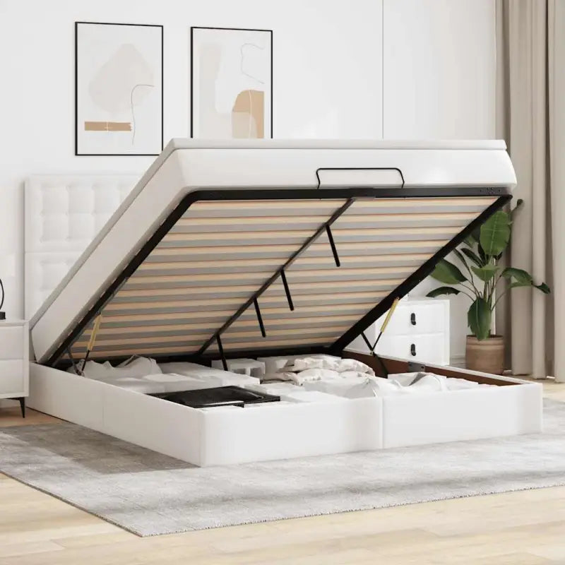Ottomaan bed met ruime opbergruimte in grijs materiaal - Wit / 160 x 200 cm - Bedden & bedframes