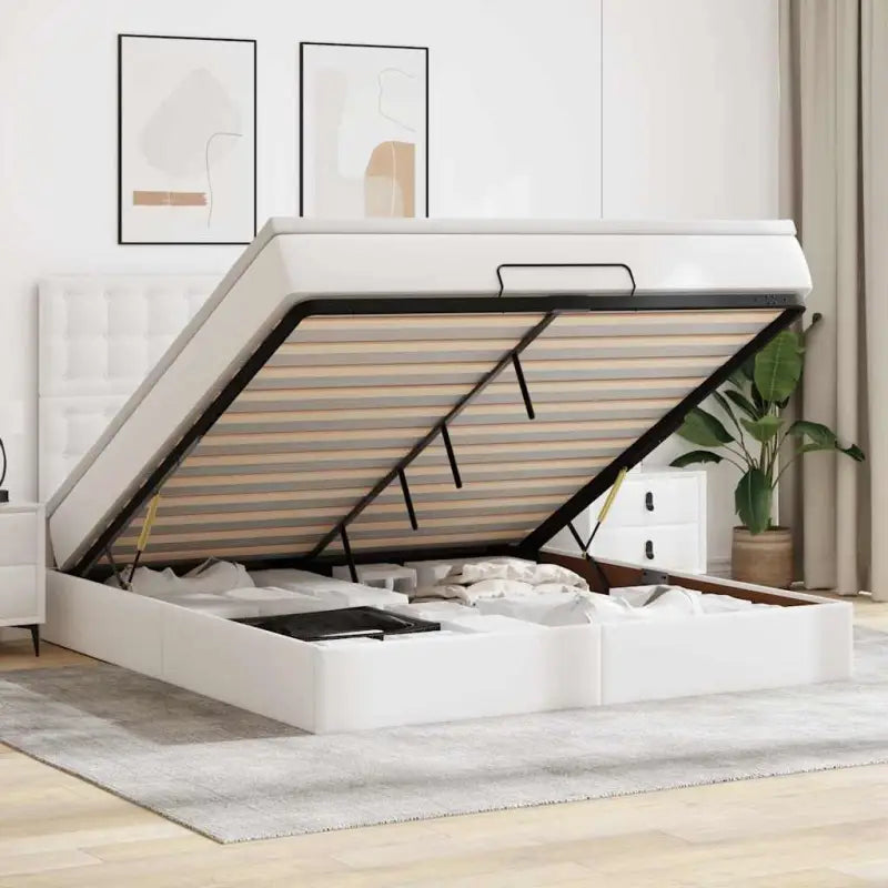 Ottomaan bed met ruime opbergruimte in grijs materiaal - Wit / 180 x 200 cm - Bedden & bedframes