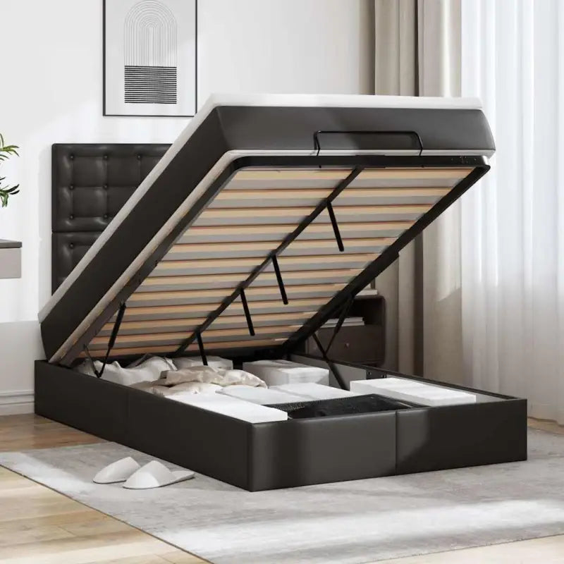 Ottomaan bed met ruime opbergruimte in grijs materiaal - Zwart / 120 x 200 cm - Bedden & bedframes