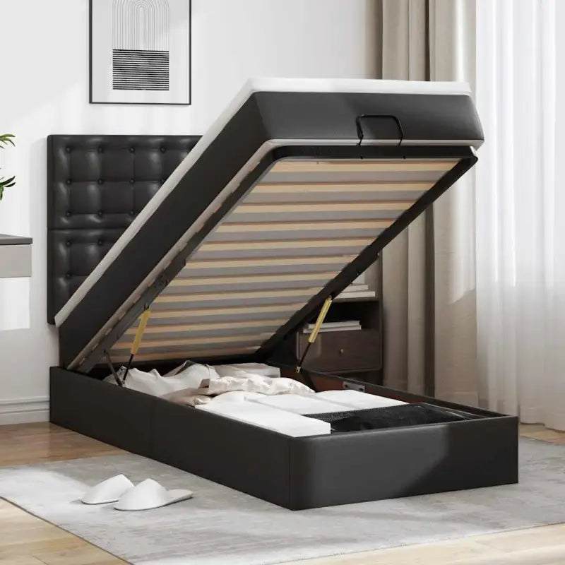 Ottomaan bed met ruime opbergruimte in grijs materiaal - Zwart / 90 x 190 cm - Bedden & bedframes