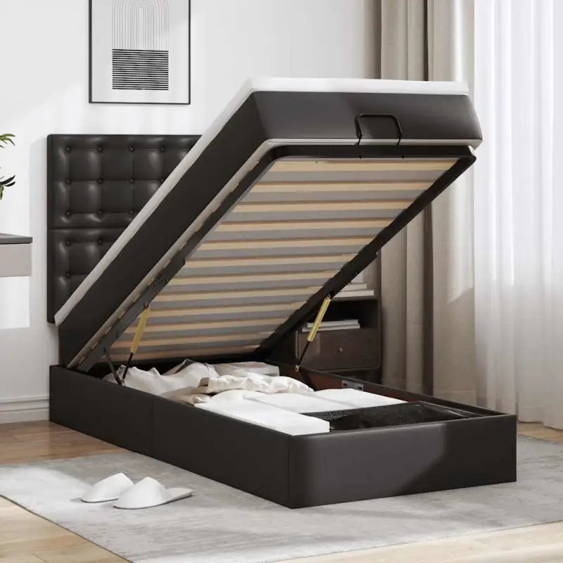 Ottomaan bed met ruime opbergruimte in grijs materiaal - Zwart / 90 x 200 cm - Bedden & bedframes