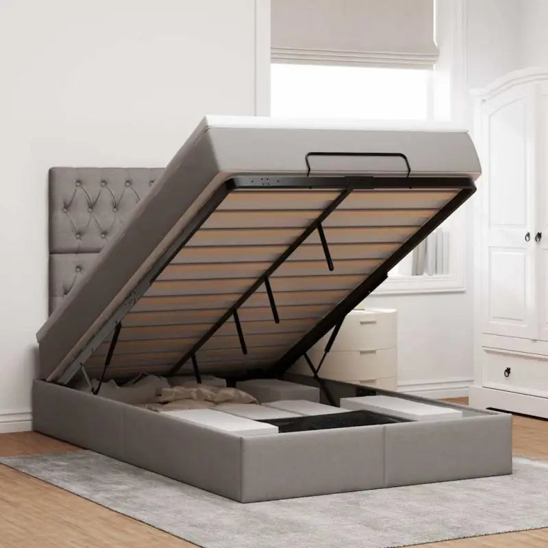 Ottomaans bed met wit materiaal en ruime opbergruimte - Wit / 200 x 200 cm - Bedden & bedframes