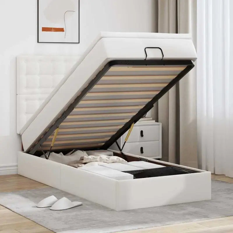 Ottomaanse bed met matras in wit materiaal en ruime opbergruimte - Wit / 90 x 200 cm - Bedden & bedframes