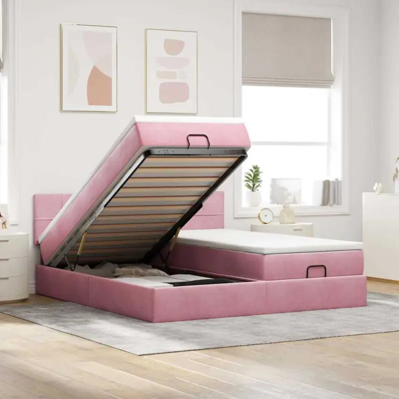 Ottomaanse bed met ruime opbergruimte en roze materiaal vulling - Bedden & bedframes