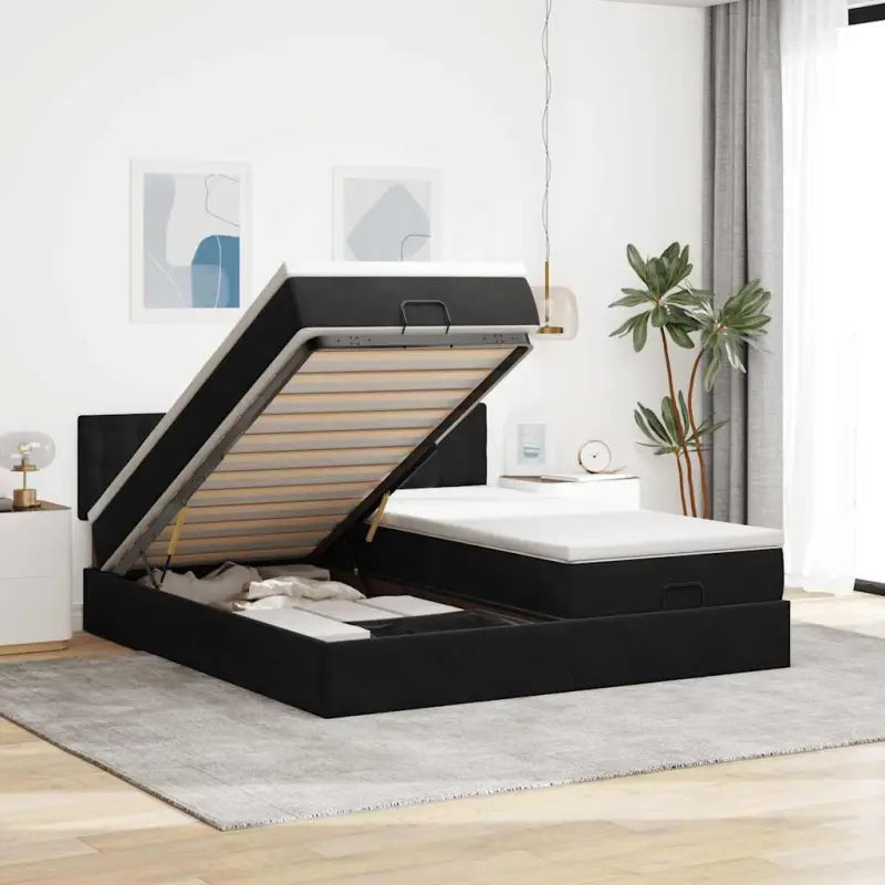 Ottomaanse bed met ruime opbergruimte en roze materiaal vulling - Zwart / 160 x 200 cm / knopen - Bedden & bedframes