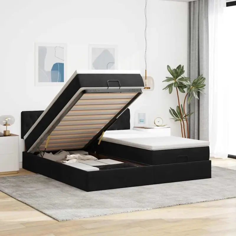 Ottomaanse bed met ruime opbergruimte en roze materiaal vulling - Zwart / 160 x 200 cm / Getuft ontwerp - Bedden &
