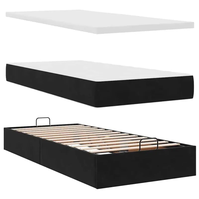Ottomaanse bed met ruime opbergruimte en zwart materiaal - Bedden & bedframes
