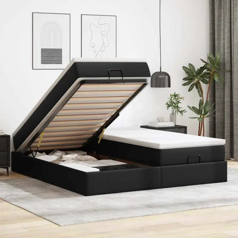 Ottomaanse bed met ruime opbergruimte en zwart materiaal - Bedden & bedframes