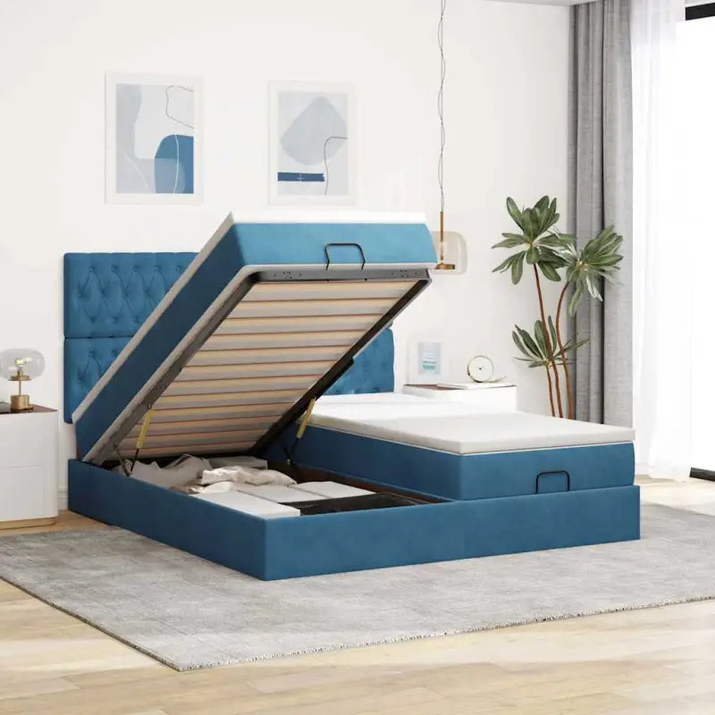 Ottomaanse bed met ruime opbergruimte en zwart materiaal - Donkerblauw / 200 x 200 cm / Getuft ontwerp - Bedden &