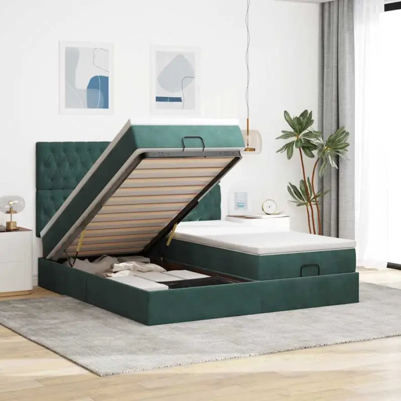 Ottomaanse bed met ruime opbergruimte en zwart materiaal - Donkergroen / 160 x 200 cm / Getuft ontwerp - Bedden &