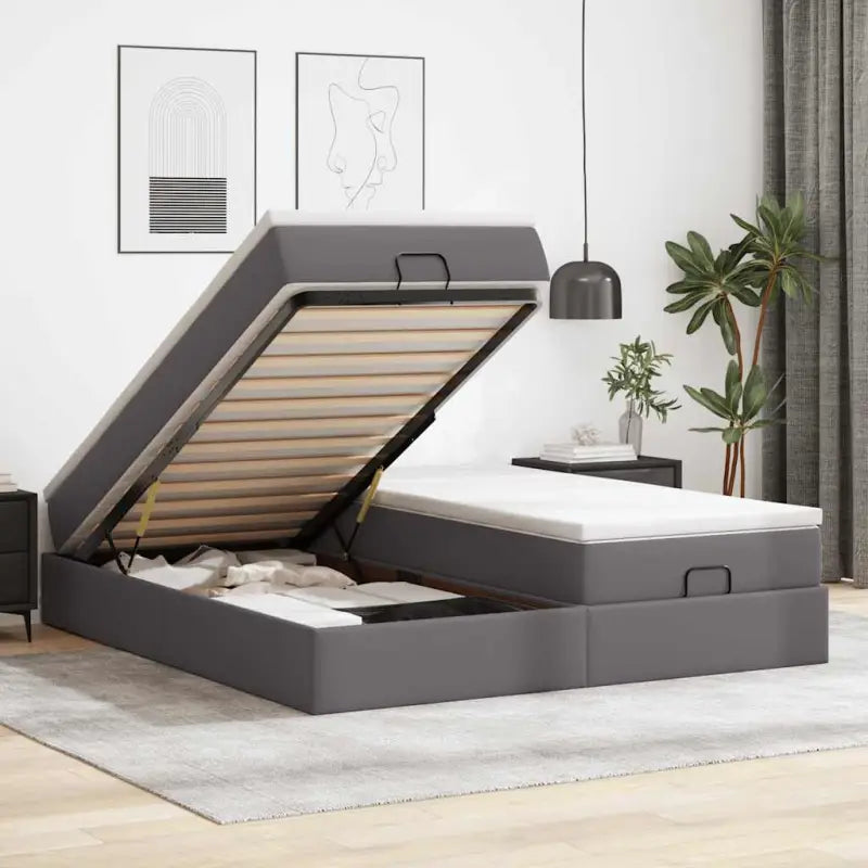 Ottomaanse bed met ruime opbergruimte en zwart materiaal - Grijs / 180 x 200 cm - Bedden & bedframes