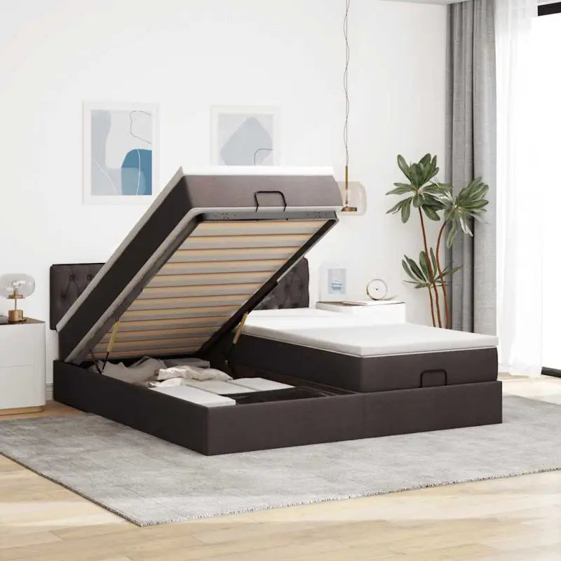 Ottomaanse bed met ruime opbergruimte en zwart materiaal voor comfort - Donkerbruin / 160 x 200 cm / Getuft ontwerp