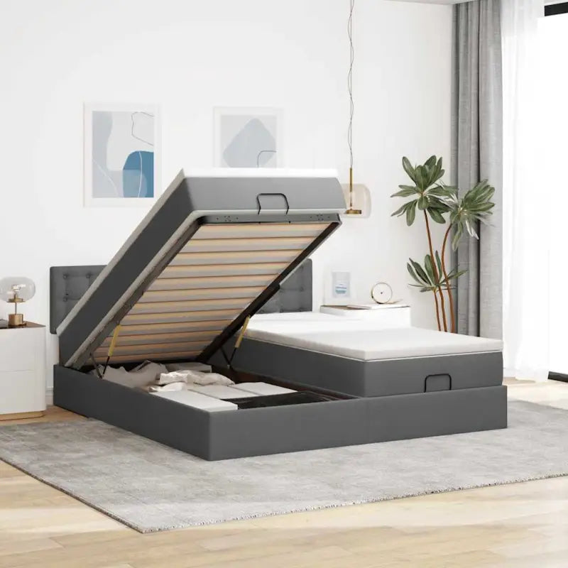 Ottomaanse bed met ruime opbergruimte en zwart materiaal voor comfort - Donkergrijs / 200 x 200 cm / Knopen - Bedden &