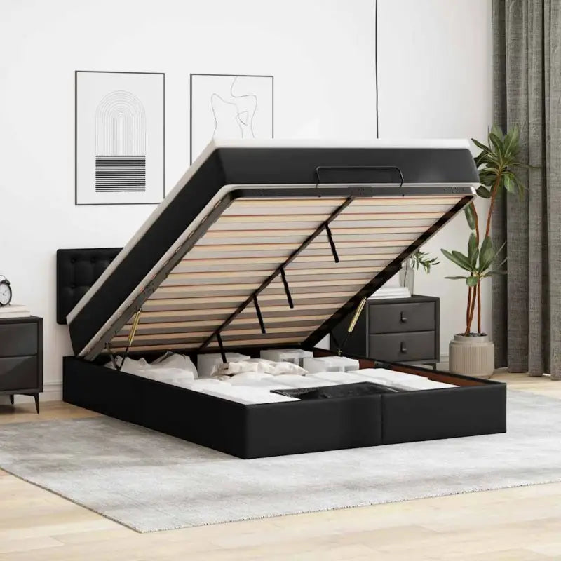Ottomaanse bed met ruime opbergruimte en zwart materiaal voor comfort - Zwart / 140 x 200 cm - Bedden & bedframes