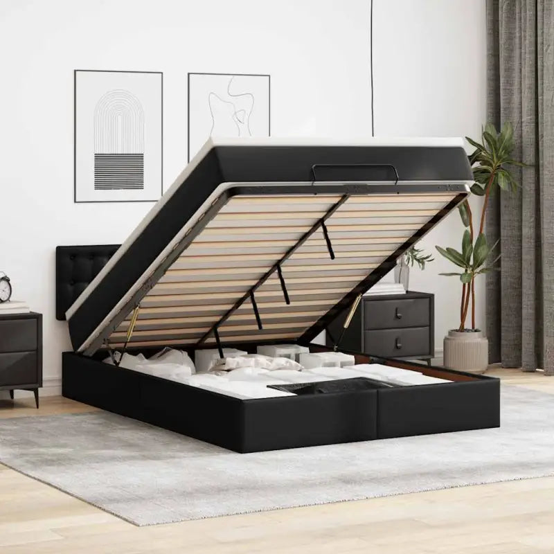 Ottomaanse bed met ruime opbergruimte en zwart materiaal voor comfort - Zwart / 140 x 190 cm - Bedden & bedframes