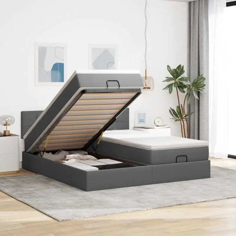 Ottomaanse bed met ruime opbergruimte en zwart materiaal voor comfort - Donkergrijs / 200 x 200 cm / Blok